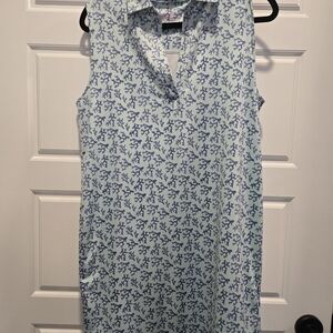 Sleeveless Light Blue Coral-Print Shift Dress